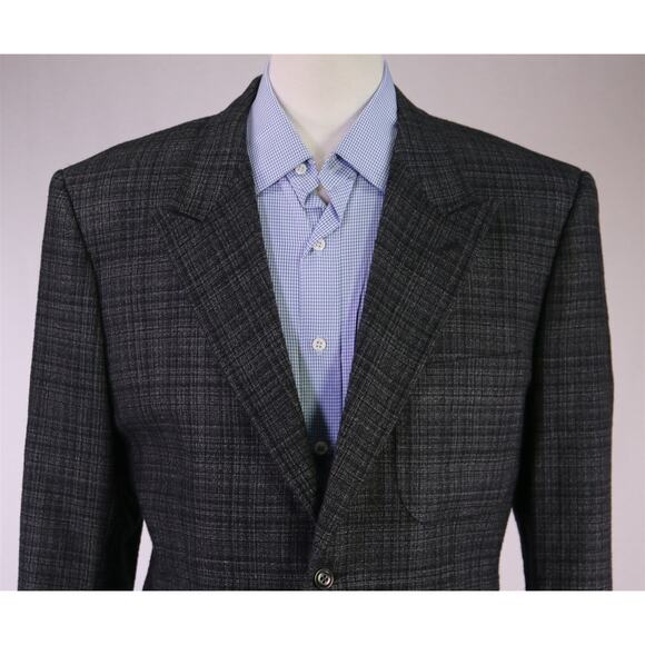 Nat Nast Gray Black Woven Peak Lapel Patch Pocket Wool Blazer Jacket 42R - Picture 3 of 9